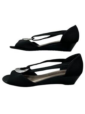 Laura Scott Black Marlena Slingback Silver Accent Sandal Size 6
